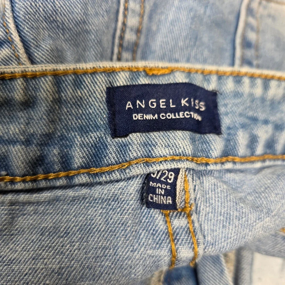 Angel Kiss Womens Denim Shorts‎ Light Wash Rainbow Heart Patch Cut Off Size 9/29